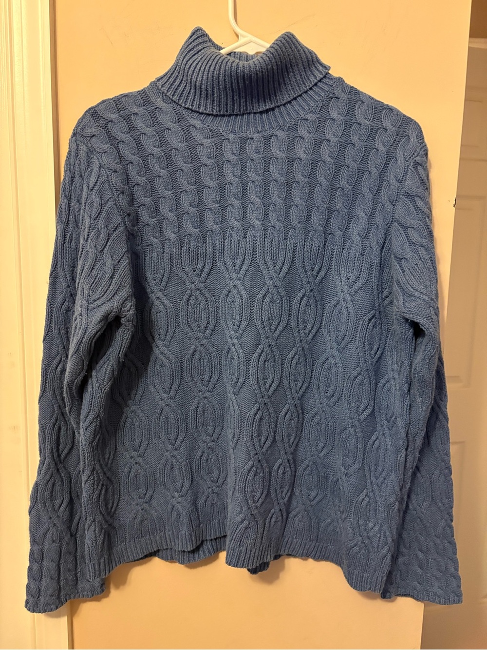 Light Blue Cable-Knit Turtleneck Sweater